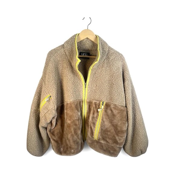 UGG SANDSTONE MARLENE FAUX FUR SHERPA JACKET WOMEN SIZE L - Picture 1 of 5